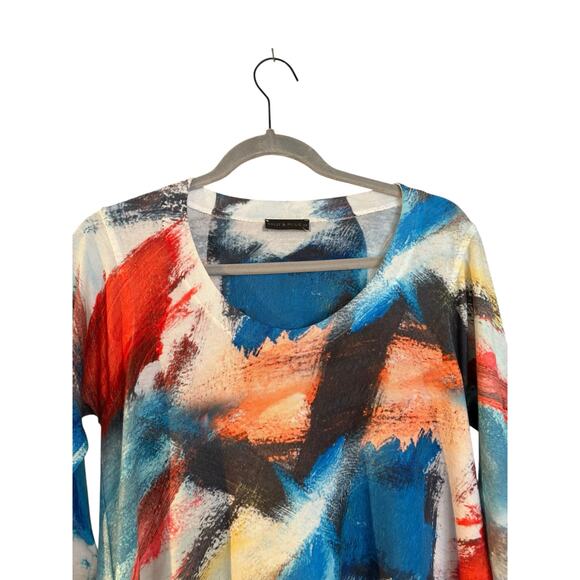 Nally & Millie Multi-color Tunic Top Abstract Artsy Size M Flowy Brushstrokes - Picture 2 of 7